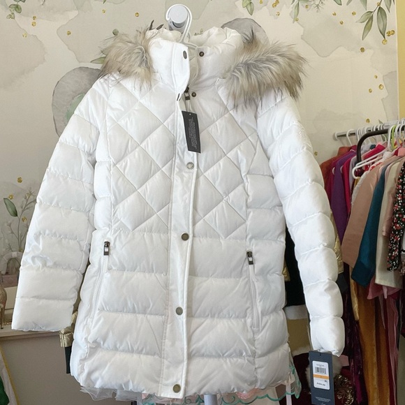 New Tommy Hilfiger women’s faux fur trim hooded puffer coat s 🎁 jacket 2 4 white
